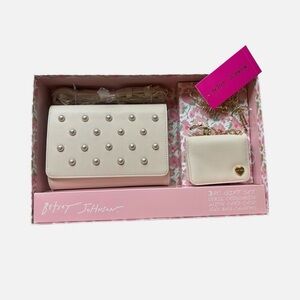 Betsey Johnson Cream Quilted Crossbody Bag.